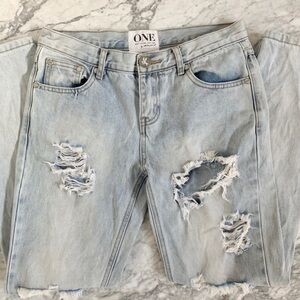 One Teaspoon Light Blue Ripped Boyfriend Jeans